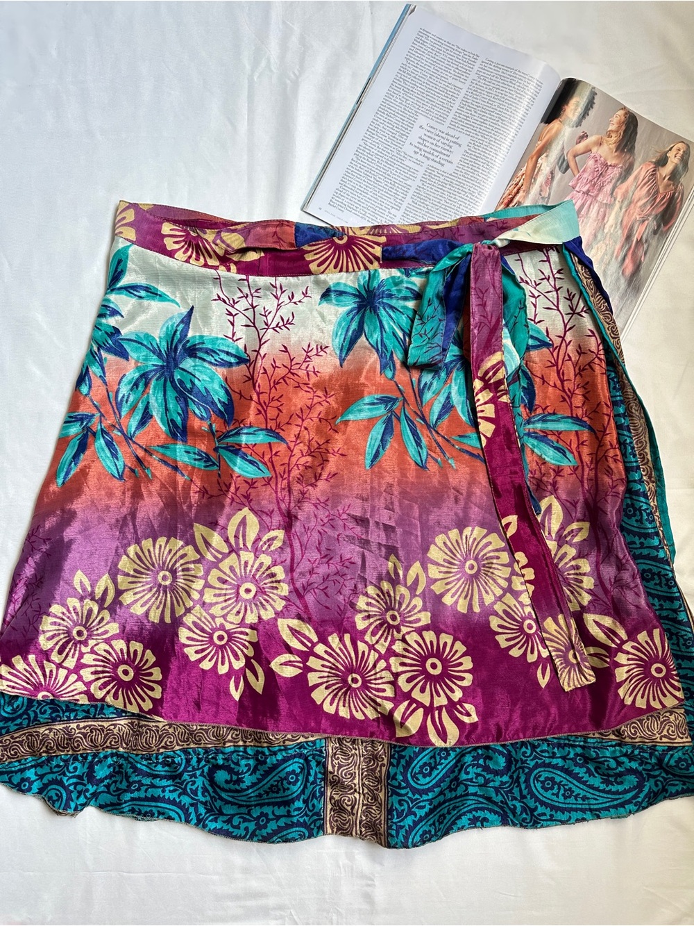 Reversible midi-length sari skirt